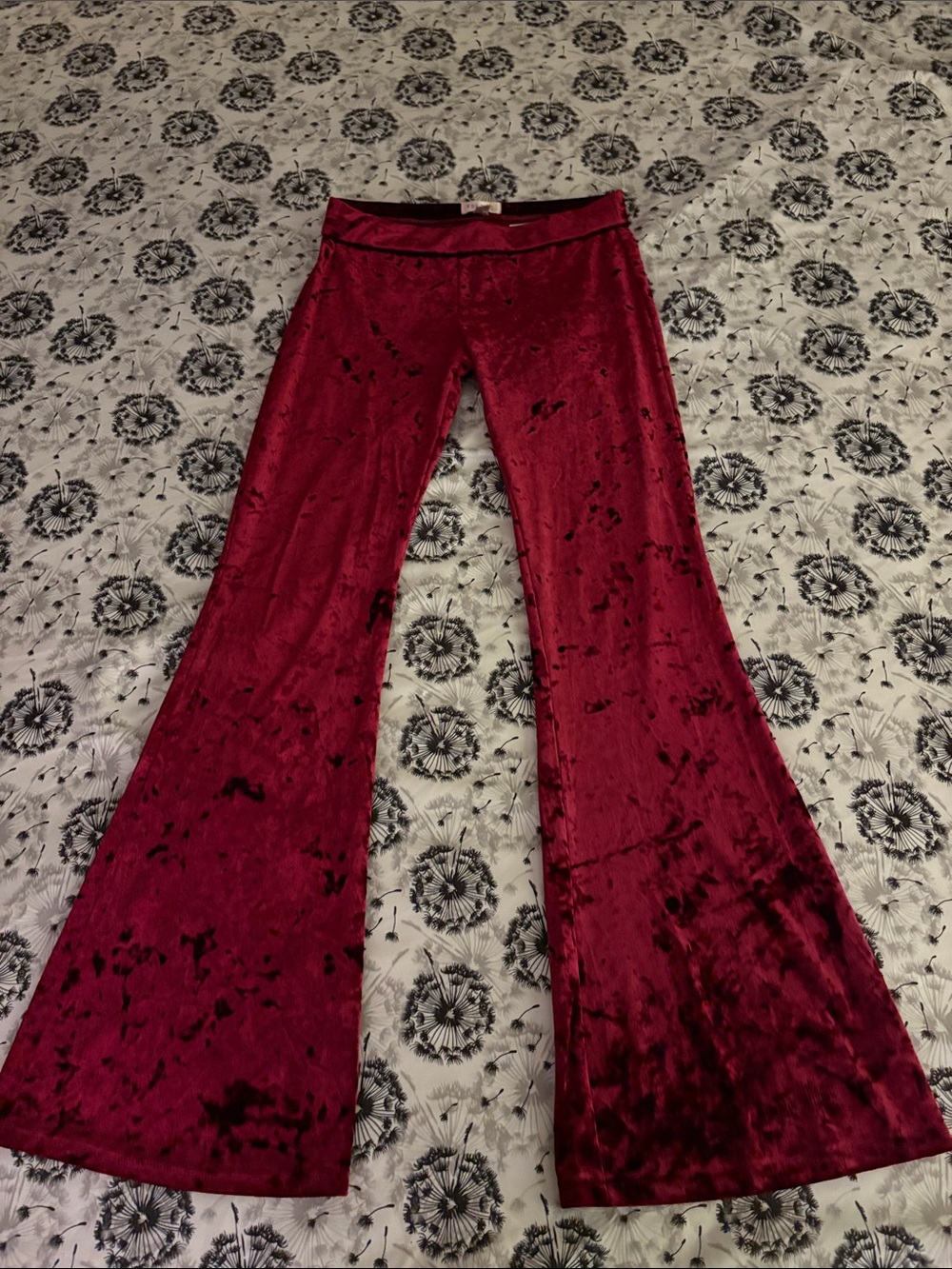Yelete Wine Red Crushed Velvet Flare Pants